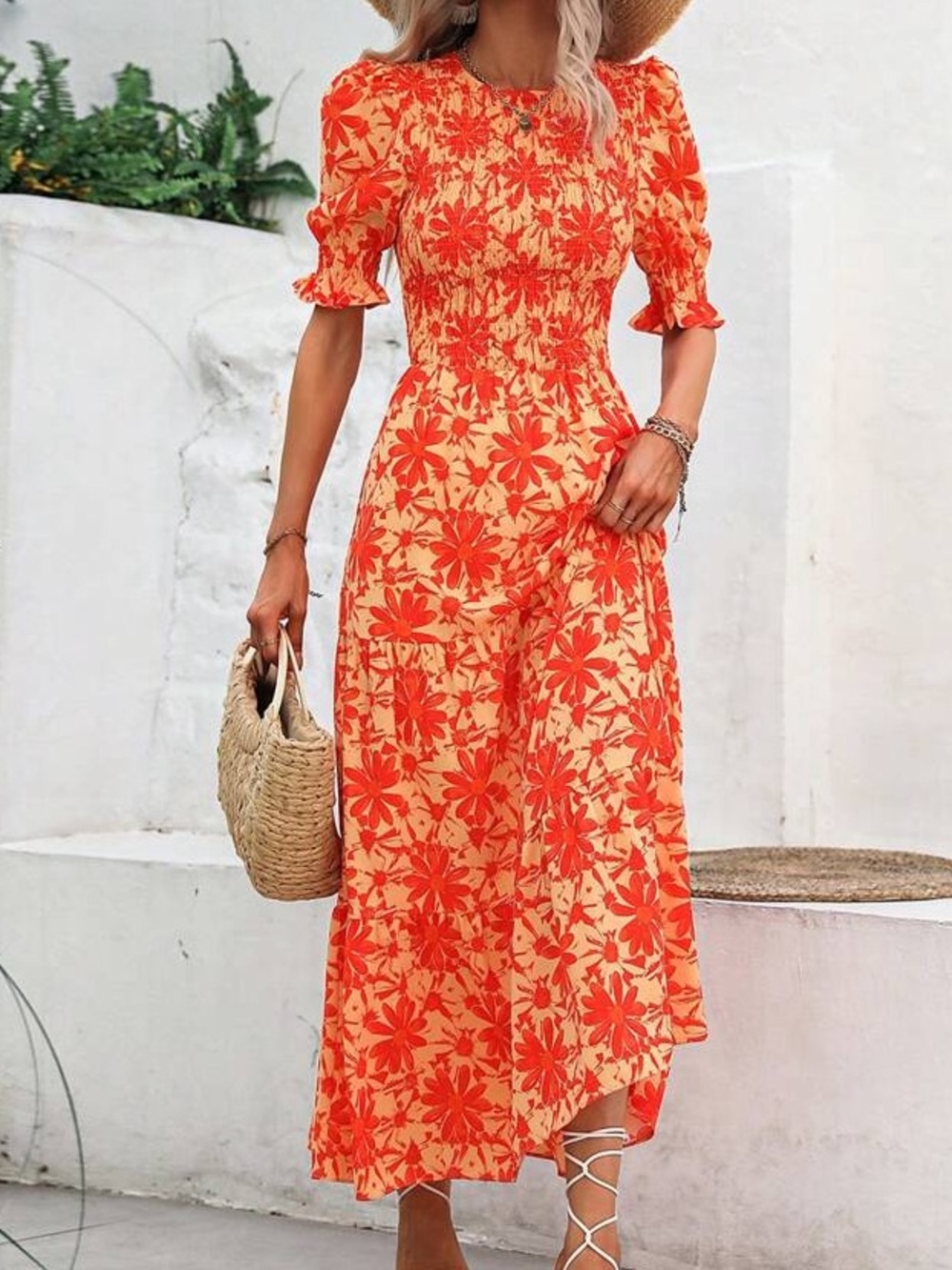 BTFBM Floral Orange Maxi Dress